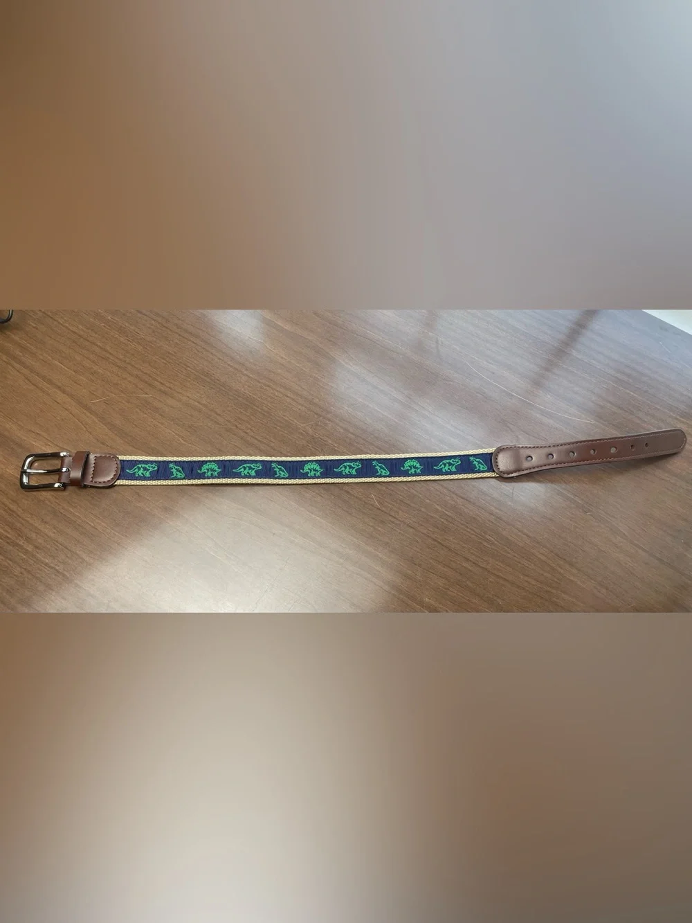 Kids Navy Ribbon Belt with Green Dinosaurs